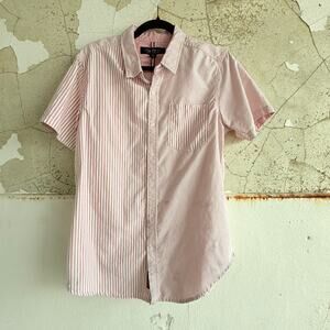 Pink White Striped Short Sleeve Button Up Shirt Dirty Laundry Size Medium‎